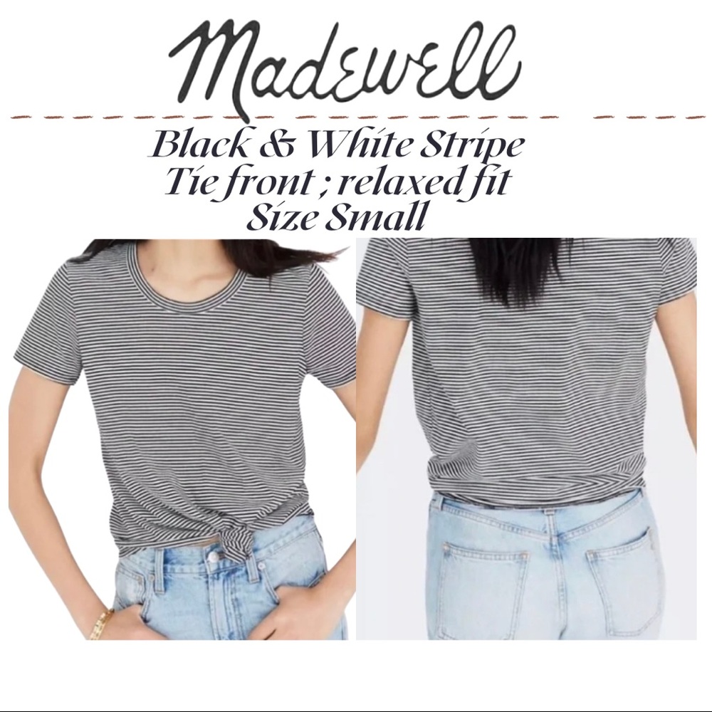 Price ⬇️ Madewell T-shirt, tie, “knot” in-front , black/white Stripe,100% cotton